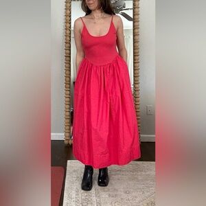 Free People Bright Red Midi Tank Dress